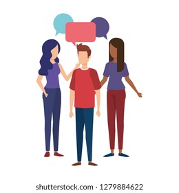 group of people with speech bubble characters