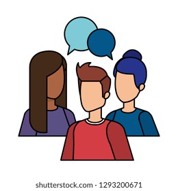 group of people with speech bubble characters