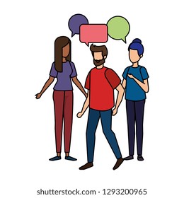 group of people with speech bubble characters