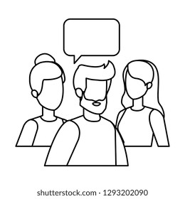 group of people with speech bubble characters