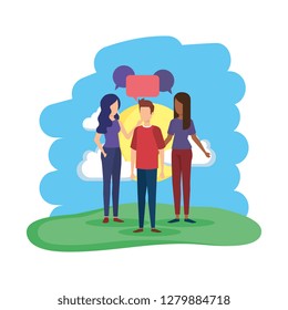 group of people with speech bubbles in the camp