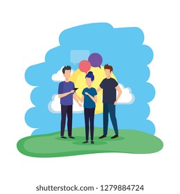 group of people with speech bubbles in the camp