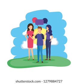 group of people with speech bubbles in the camp