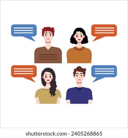 Group of people with speech bubbles. Vector illustration in flat style.