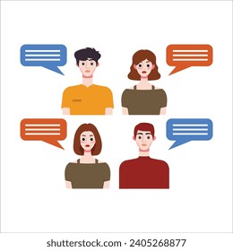 Group of people with speech bubbles. Vector illustration in flat style.