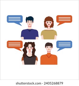 Group of people with speech bubbles. Vector illustration in flat style.