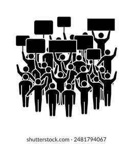 A group of people staging a protest demonstration. A large crowd with many angry, cheering or excited people. Spectators, event, crowd, politics, party, community, concert, fans. Icon illustration