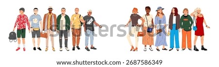 Group of people standing as character set illustration for fashion, lifestyle, and design concept.