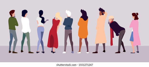 group of people standing with different poses vector illustration design