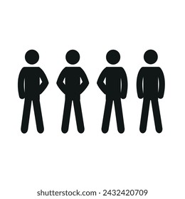 un grupo de personas están de pie en diferentes poses, un pictograma de una figura humana, un hombre palo conjunto, una ilustración vectorial plana