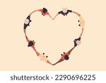 Group of people standing in a heart shape. Diversity and friendship concept. Top view. Men and women standing together. Cohesion, unity or charity concept. Flat vector illustration