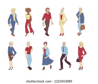 Group of people standing on white background vector. Business men and women cartoon style characters isolated.