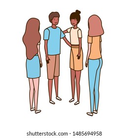group of people standing on white background
