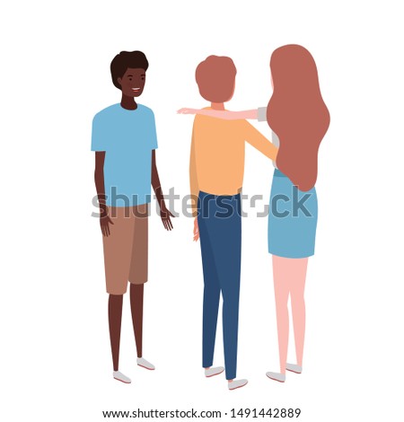 group of people standing on white background