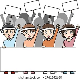 A group of people standing in protest.