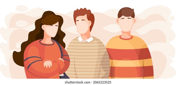 Group of people standing together community and togetherness concept, diversity portrait. Characters men and women isolated on white. Crowd community. Social diversity friends or relatives