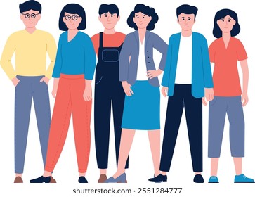 A group of people are standing together, with some wearing glasses