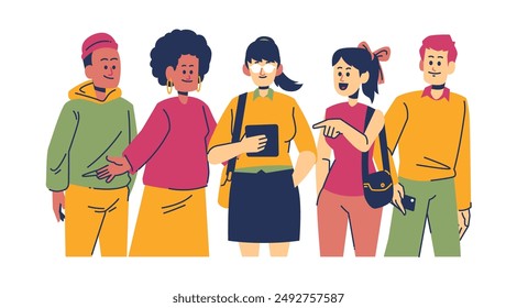 A group of people standing together in various pose