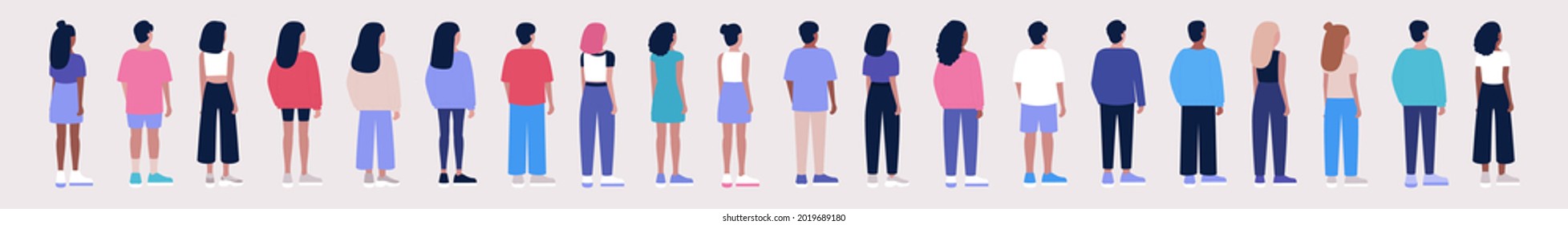 Grupo de personas de pie juntas. Ilustración vectorial en un estilo plano