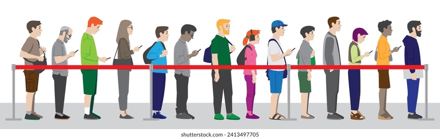 Group of people standing waiting in line