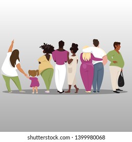 a group of people stands with their backs. set of vector images of people in different poses