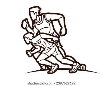 Group of People Start Running Men Runner Together Marathon Running Cartoon Sport Graphic Vector