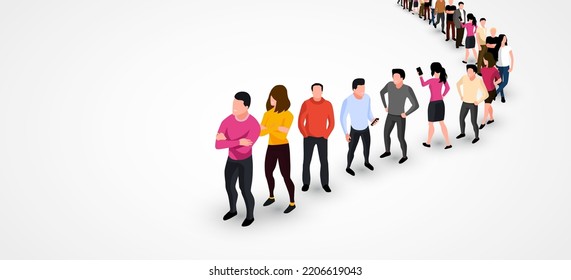 Group of people staying in line. Background with space for text. Business people. Vector illustration