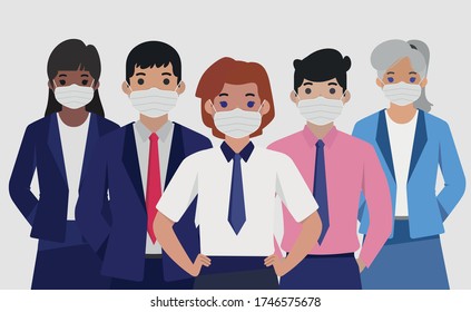 Group of people in sterile medical masks - Vector illustration