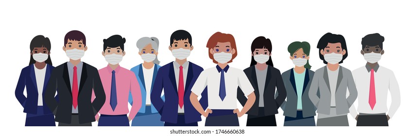 Group of people in sterile medical masks - Vector
