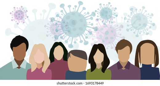 Group of people  Stock vector illustration in a flat style. Wuhan Novel coronavirus (2019-nCoV).Concept of coronavirus quarantine. White background.