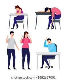 group of people with stress attack vector illustration design
