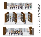 Group Of People Studying At The Library - Vector Illustration, Graphic Design Editable For Your Design