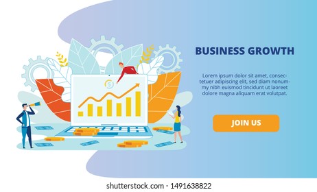Group of People Studying Online Business Growth. Man and woman conduct Analitics Incresing Profit Business Company. Graph Financial Performance Growth on Laptop Monitor. Start Page for Site.