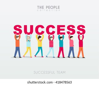A Group of People with Success Sign Conceptual Vector Design
