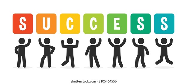 Group of people with Success text sign vector illustration. Success banner.