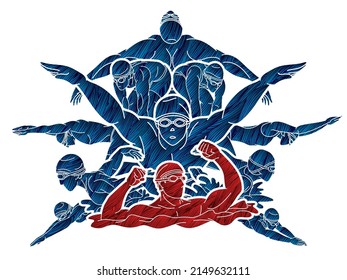 Group of People Swimming Swimmer Action Cartoon Sport Graphic Vector