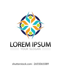 Logotipo do símbolo do grupo de pessoas em forma abstrata para a marca social ou corporativa