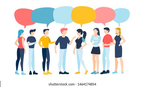 Group Of People Talking. Communication And Connection, Business Dialog. Teamwork Concept.