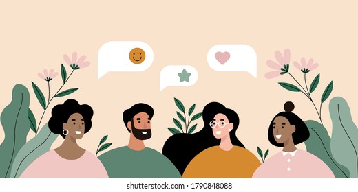 Group of people talking. Discussion, chatting concept illustration.