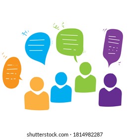 group of people talking and discussion with speech bubble illustration. doodle