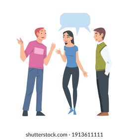 Group of People Talking to Each Other with Speech Bubbles, Friends or Colleagues Talking, Gossiping, Sharing Impressions Cartoon Style Vector Illustration