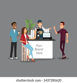 group of people talking and order coffee, coffee stand, isolated