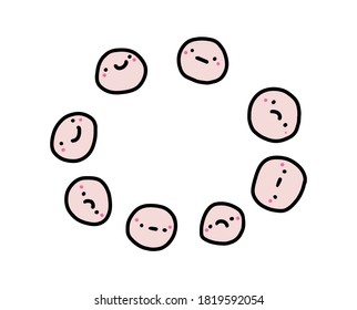 Group of people talking group psychotherapy in cartoon comic style pastel pink expressive