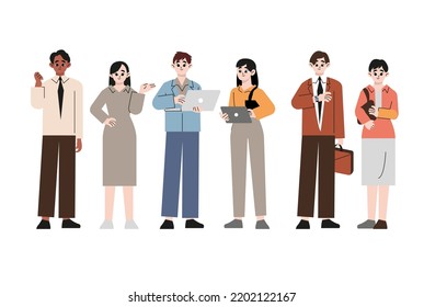 Group of People Talking Together, Discussion, Looking For New Ideas. Colleagues, Office Workers, Business. Teamwork concept. Vector Illustration. For Web Banner, Website Flyer Card