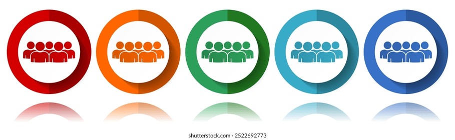 Grupo de personas, equipo, iconos vectoriales de trabajo en equipo, conjunto de iconos planos para diseño de logotipos, diseño web y aplicaciones móviles, colección de Botón de Web colorido en eps 10