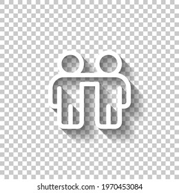 Group of people, teamwork or business community, social icon. White linear icon with editable stroke and shadow on transparent background