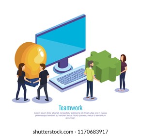 group of people teamwork with computer
