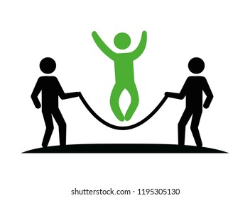 group of people teamwork jump rope