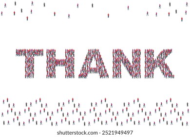 Group of people with thank you text isolated on white background.