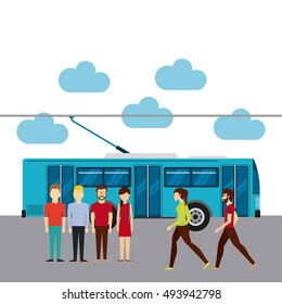 group of people in transport terminal vector illustration design